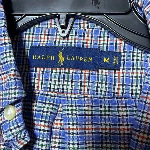 Ralph Lauren Long Sleeve Button Down M Blue Red White Plaid Flesh Pony‎ Preppy - Picture 6 of 12
